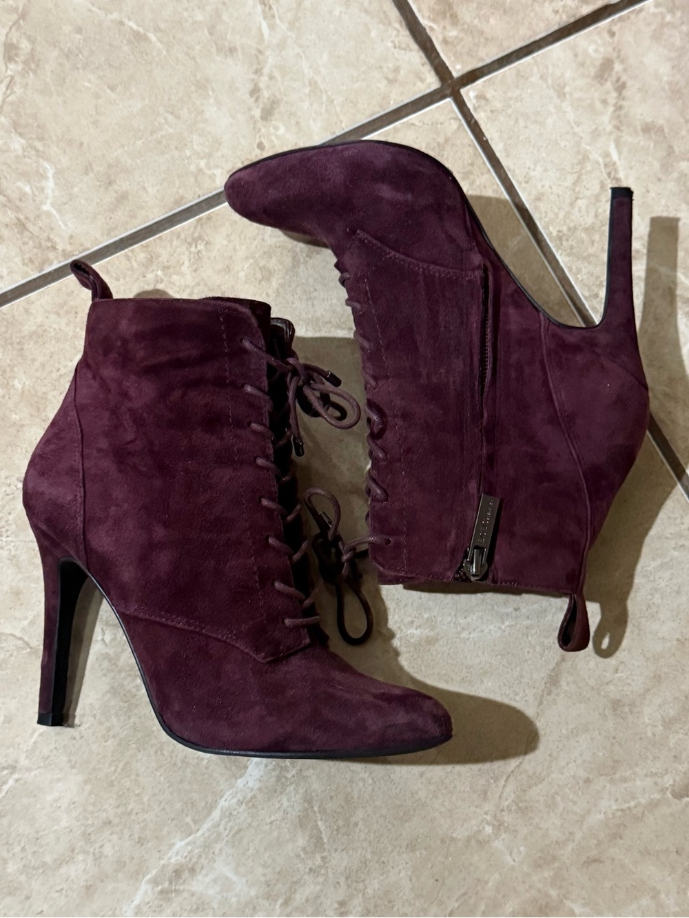 BCBG Lace-Up Suede Ankle Boots